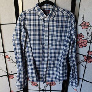 UNTUCKit Plaid Checkered Blue White Button Down Dress Shirt Size Medium